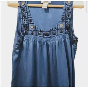 Kensie Royal Blue 100% Silk Top with Beading Detail - Sz. SMALL.